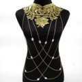 Fashion Belly Waist Body Chain Tassel Lace Flower Pearl Choker Necklace Jewelry - Gold