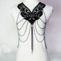 Fashion Belly Waist Body Chain Tassel Lace Hollow Flower Choker Necklace Jewelry - Black