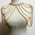 Fashion Pearl Shoulder Necklace Multilayer Tassels Body Chains Punk Jewelry - Gold