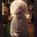 Fashion Women Diamond Elephant Knitted Wool Hats Winter Fox Fur Pom Poms Caps - Deep Gray