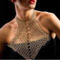 Fringe Bib Shoulder Necklace Mesh Body Chain Bikini Harness Punk Slave Jewelry - Gold