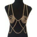 Hot Sexy Body Chain Alloy Bargirl Harness Bra Slave Harness Long Necklace Jewelry - Gold
