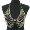 Luxury Bra Body Chain Beach Bikini Decro Pearl Pendant Necklace Jewelry - Gold