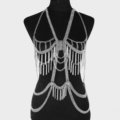 Luxury Full Body Chains Long Tassel Metal V Necklaces Nightclub Showgirl Jewelry - Sliver