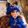 Retro Embroidered Little Dear Knitted Wool Beanies Caps Winter Warm Cat Ears Hats - Blue