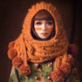 Retro Twist Knitted Wool Caps Hats Women Winter Long Fur Ball Bib Hooded Scarf - Orange