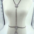 Sexy Banquet Crystal Flower Belly Body Chains Bikini Decro Pendant Necklace Jewelry - White
