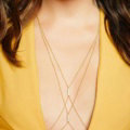 Sexy Bikini Beach Pearl Cross Belly Waist Body Chains Dress Decro Necklace Jewelry - Gold