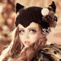 Sexy Witch Devil Horns Cat Ears Knitted Wool Hats Winter Warm Fur Ball Beanies Caps - Black