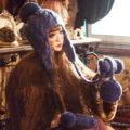 Simple Fur Pom Poms Knitted Wool Hats Women Winter Warm Ear Protector Beanies Caps - Blue