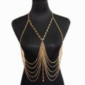 Unique Beach Bikini Breast Bra Slave Harness Chains Multilayer Necklace Jewelry - Gold
