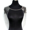 Women Exaggerated Heavy Multi layer Metal Tassel Shoulder Necklace Chain - Sliver