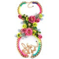 Women Trend Crystal Flower Pendant Necklace Bikini Beach Dress Decro Body Chain - Rose Green