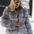 Cheap Warm Faux Fox Fur Overcoat Fashion Women Coat - Grey