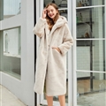 Cheap Warm Long Faux Rabbit Fur Overcoat Fashion Women Coat - Apricot
