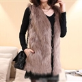 Cheap Winter Elegant Faux Fox Fur Vest Fashion Women Waistcoat - Khaki