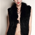 Cheap Winter Elegant Faux Rabbit Fur Vest Fashion Women Waistcoat - Black