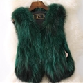 Cheap Winter Elegant Faux Raccoon Fur Vest Fashion Women Waistcoat - Green