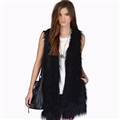 Cheap Winter Long Faux Fur Vest Fashion Women Waistcoat - Black