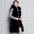 Classic Long Furry Faux Fox Fur Vest Fashion Women Waistcoat - Black