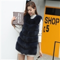 Imported Furry Real Fox Fur Vest Fashion Women Overcoat - Blue