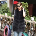 Imported Furry Real Fox Fur Vest Fashion Women Overcoat - Gray