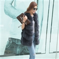Imported Furry Real Fox Fur Vest Fashion Women Overcoat - Grey 01