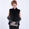 Luxury Winter Elegant Real Mink Fur Vest Fashion Women Overcoat - Black