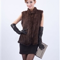 Luxury Winter Elegant Real Mink Fur Vest Fashion Women Overcoat - Coffee