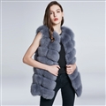 Luxury Winter Super Real Fox Fur Vest Women Overcoat - Gray