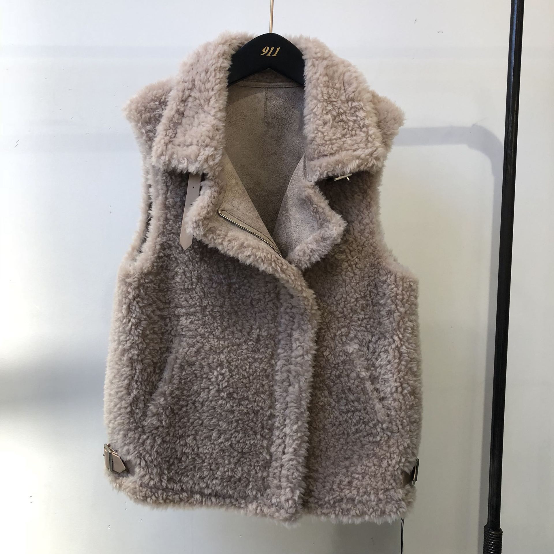 Buy Wholesale Warm Super Real Lamb Fur Vest Women Overcoat - Beige from ...